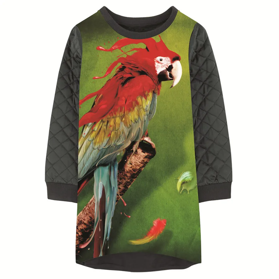 

Girls Dresses The parrot Print Children winter Designer baby Kids Clothes grid new Fashion Kids Long sleeve Girl clothing