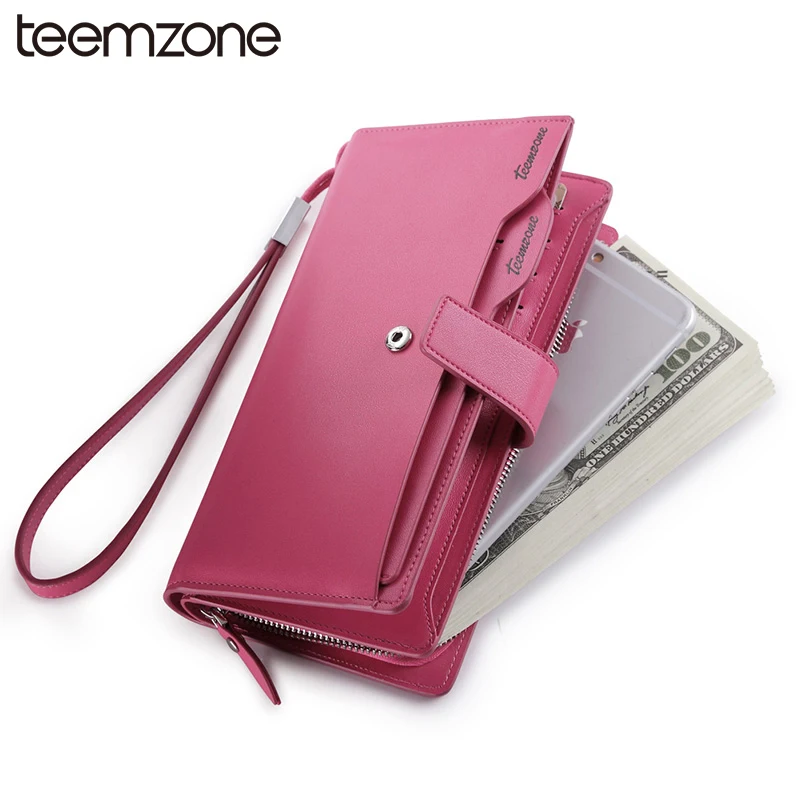 

teemzone Genuine Leather Women Wallets Luxury Design High Quality Fashion Girls Purse Card Holder Long Clutch Hasp Wallet Q492