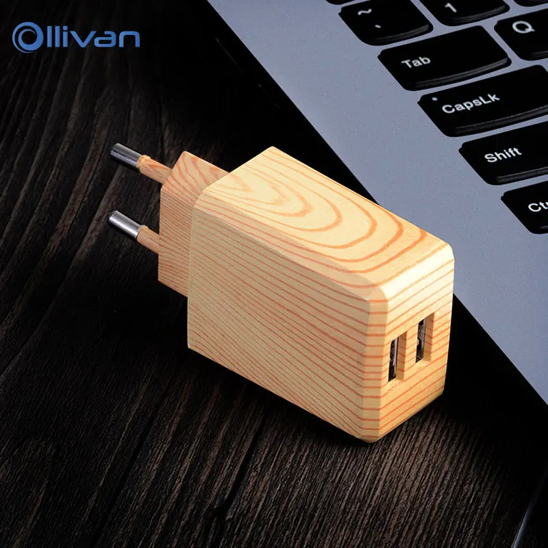 

OLLIVAN Wood Dual USB Charger 2.1A EURO USA Plug Adapter portable Wall charger Mobile Phone cable For iphone Samsung xiaomi