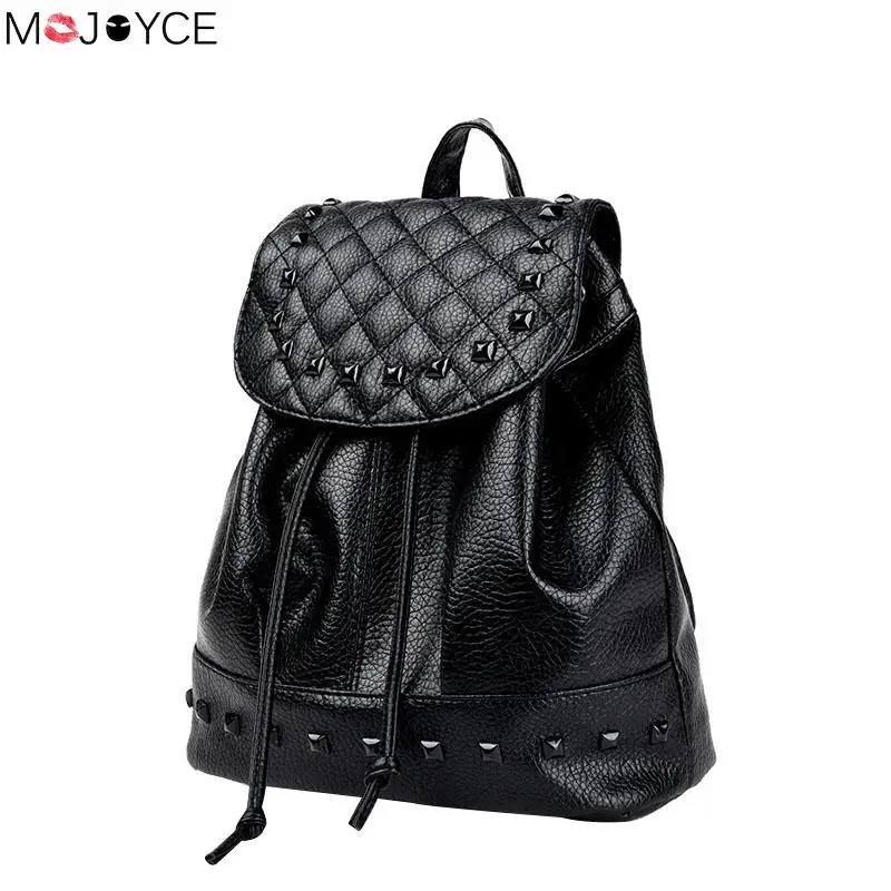 

Woman Backpacks 2018 Diamond Lattice Rivet Schoolbags for Girls Female High Quality Washed Leather Backpack Mochila Escolar