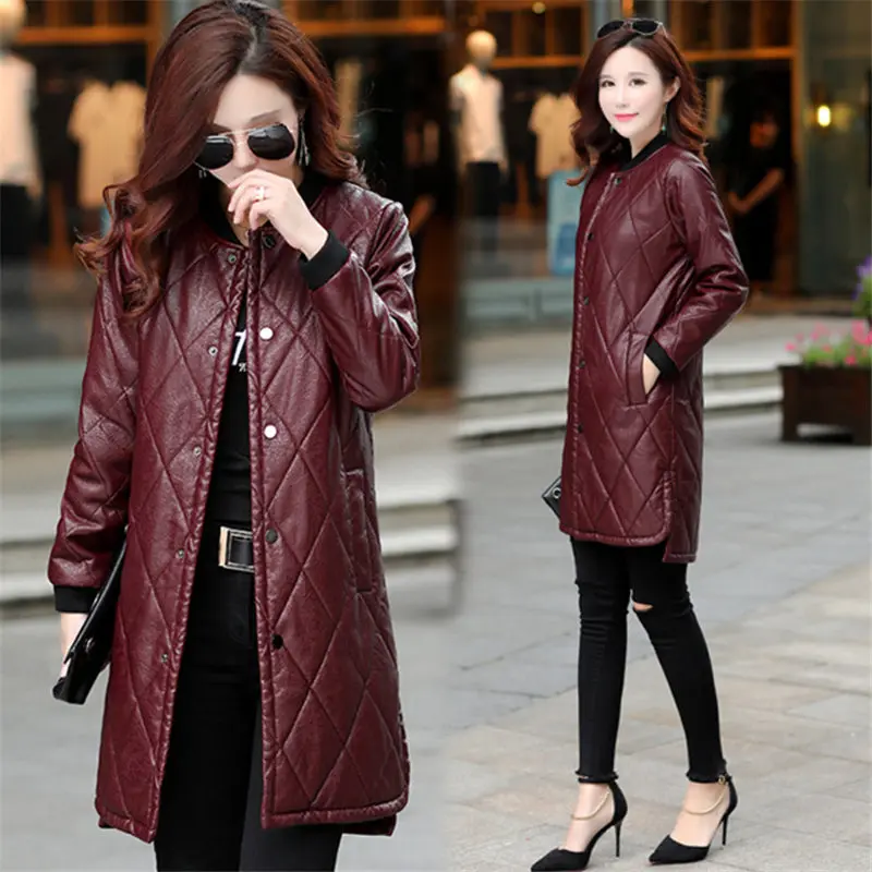 Модное женское байкерское пальто большого размера 5XL 4XL из искусственной кожи, длинное осенне-зимнее Стеганое пальто из искусственной кожи A1273