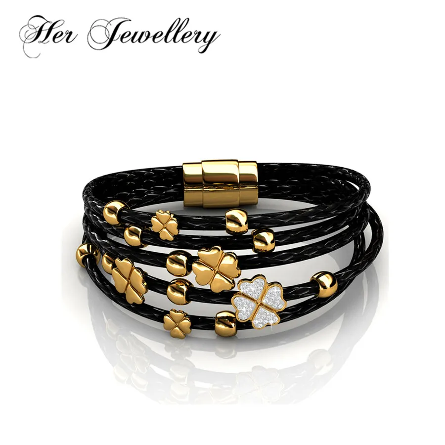 Her Jewellery модный кожаный браслет Love из кожи и латуни женский с подвесками