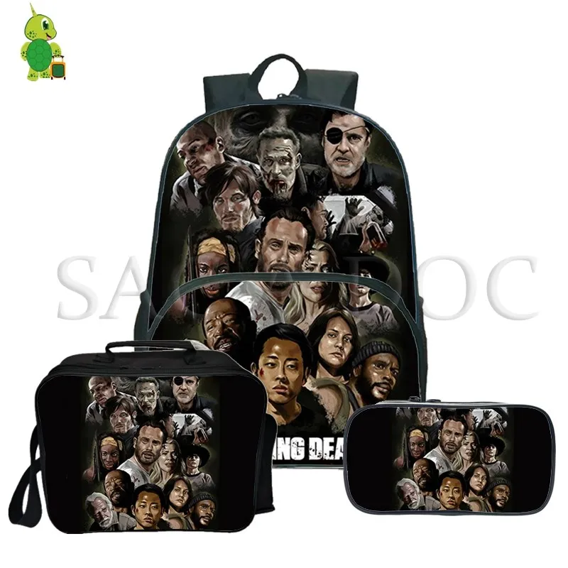 

The Walking Dead Backpack Rick/ Daryl Printed 3Pcs/Sets Kids School Backpack for Women Men Travel Rucksack with Cooler Bag