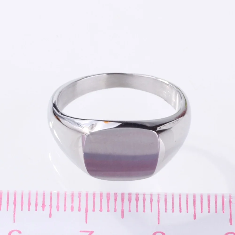 Square Brushed Signet Titanium Steel Wedding Rings Engraved Name Date DIY for Men Women