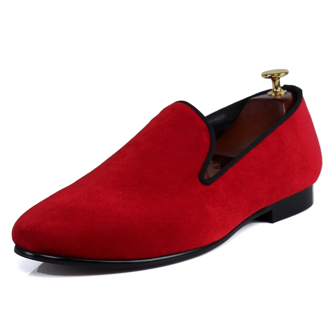 harpelunde slip on men wedding shoes red velvet loafers size 7 14 in
