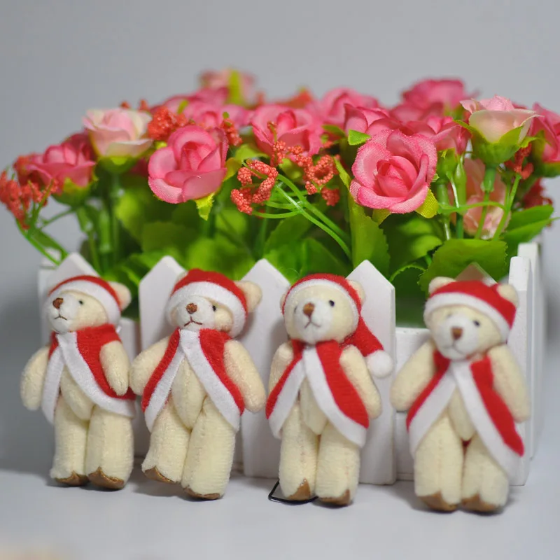 Mini Jointed Teddy Bears Plush Toys Small Joint Christmas Bear Dolls Key Bag Pendants Xmas Promotional Gift 6cm 50pcslot (3)