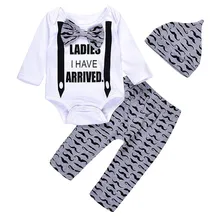 

GRNSHTS Baby Boys Long Sleeve Ladies I Have Arrived Print Bodysuit Top + Long Pants + Hat 3Pcs Gentleman Outfits Set