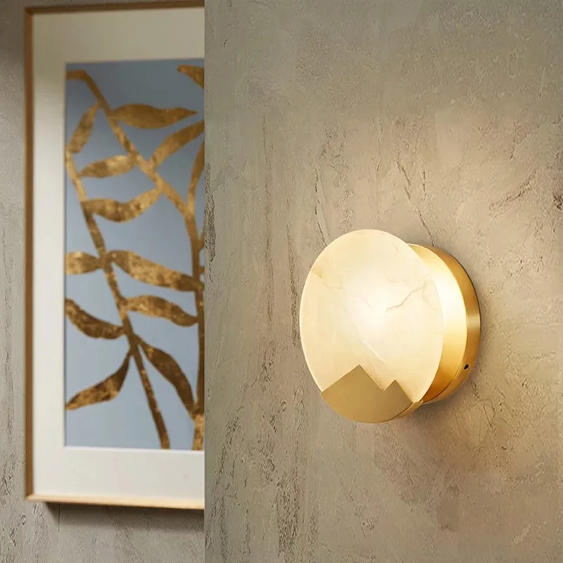 Китайский медный настенный светильник, креативный дизайнерский фон, прикроватный светильник для ванной комнаты, Мраморный Настенный светильник