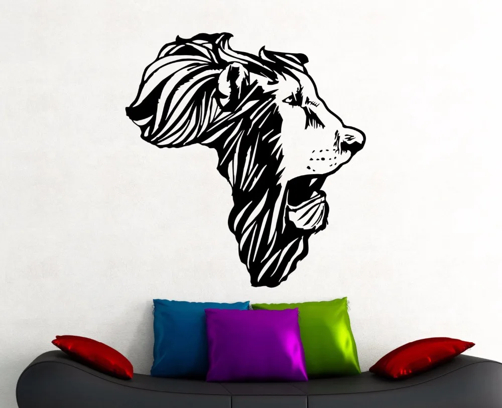 Lion Head Africa Map Wall Decal African Animal Map Decorations Home