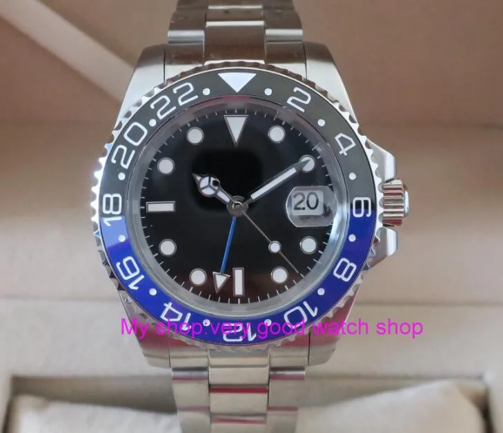 Мужские часы PARNIS GMT с автоматическим движением автоподзаводом синяя и черная
