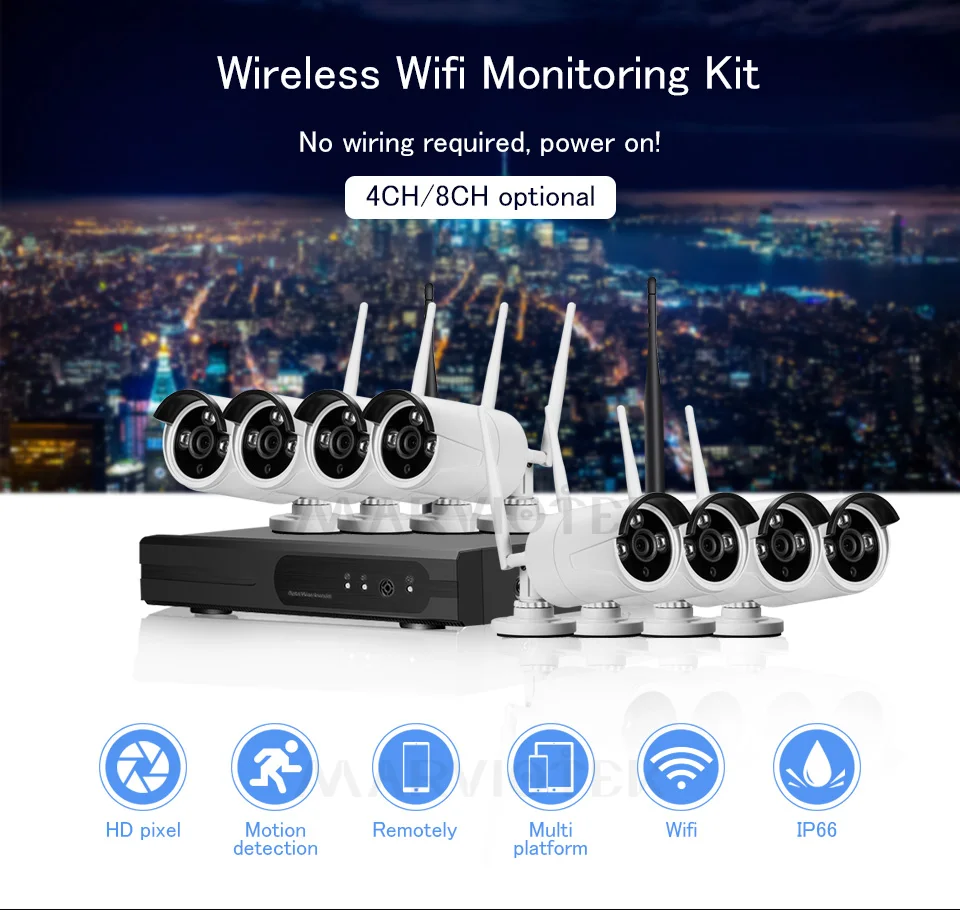 4CH CCTV камера системы Wi fi ИК Открытый Водонепроницаемый 1080P IP камера Wi fi NVR комплект беспроводной P2P системы видеонаблюдения