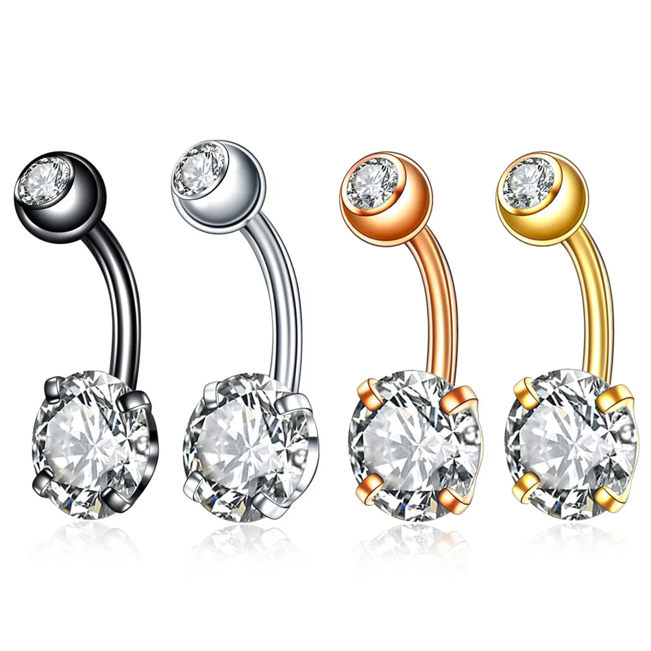 4 pcs/lot Piercing Navel Surgical Steel Single Crystal Rhinestone Belly