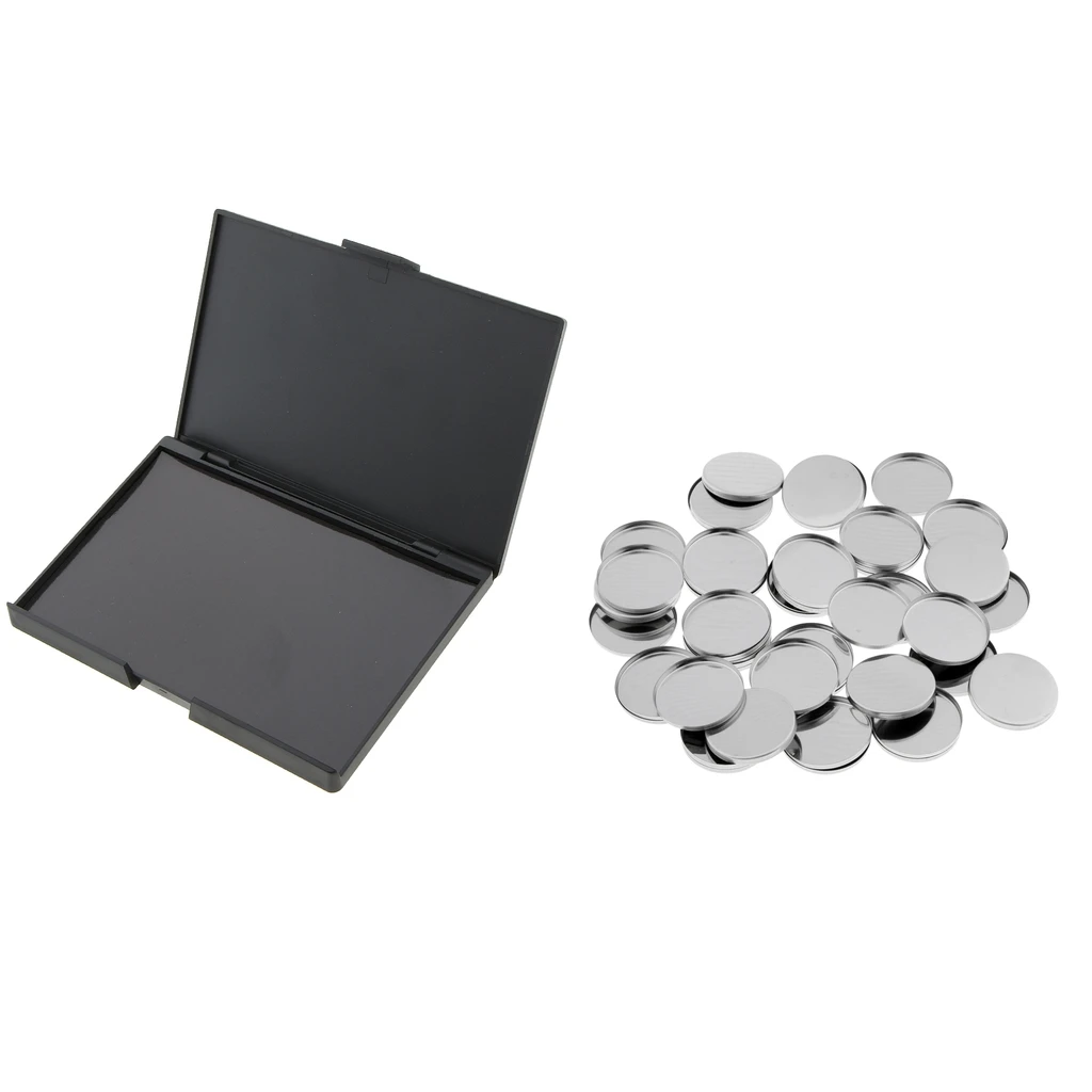 50 Pcs Empty Metal Pans & Large Magnetic Palette Box For Eye Shadow Blusher Concealer DIY Cosmetics