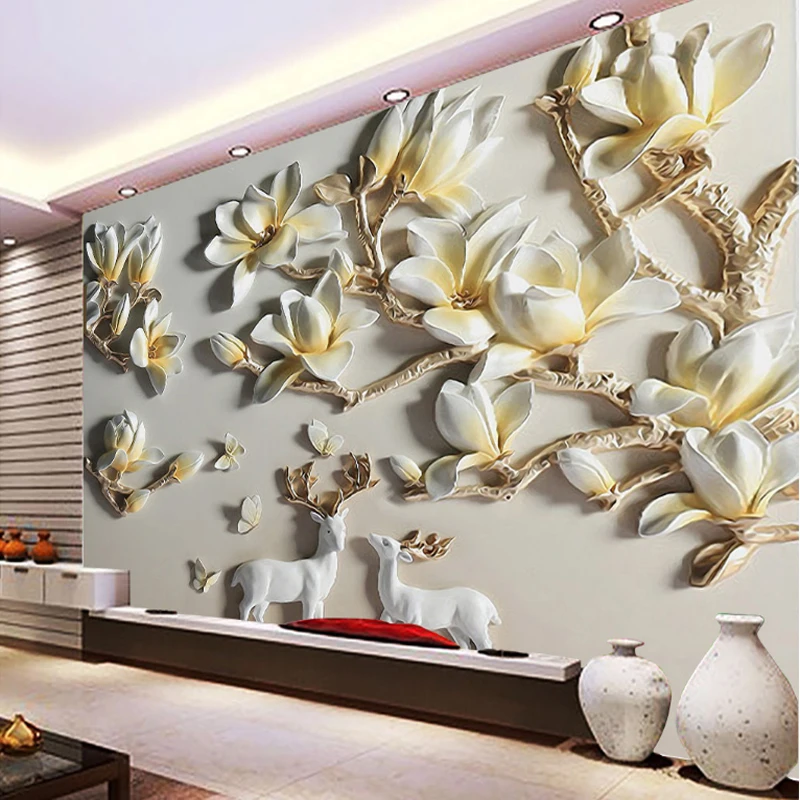 

Bacaz Plaster Orchid Flower ART Large Mural 8d/3D Wallpaper Mural for Living Room 3d Wall paper 8d Photo Murals 3d Wallcoverings
