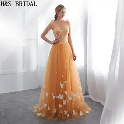 H & S свадебное Золотое вечернее платье с круглым вырезом элегантное вечернее платье с бабочкой женские Платья Вечеринка vestido de festa