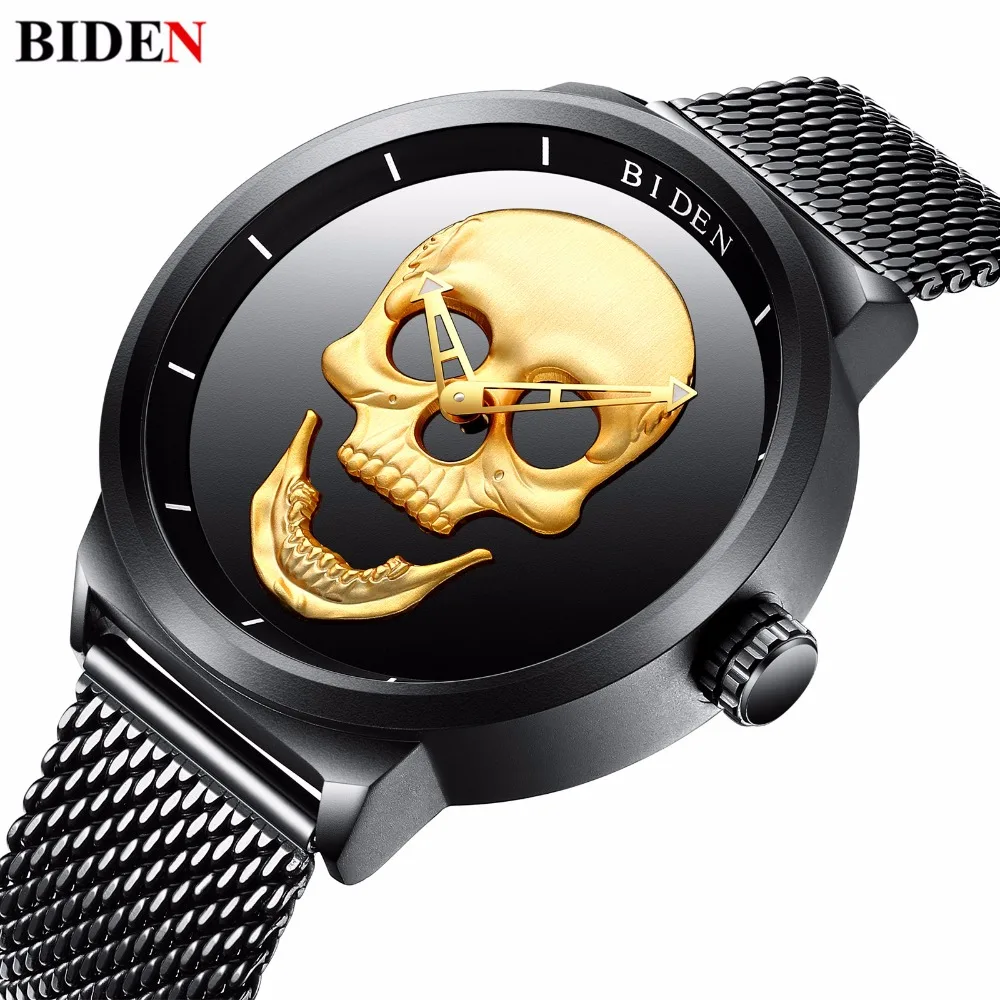 Топ Элитный бренд Для мужчин часы военные пиратский череп 3D логотип Мужской Наручные часы черные спортивные часы Нержавеющая сталь модные