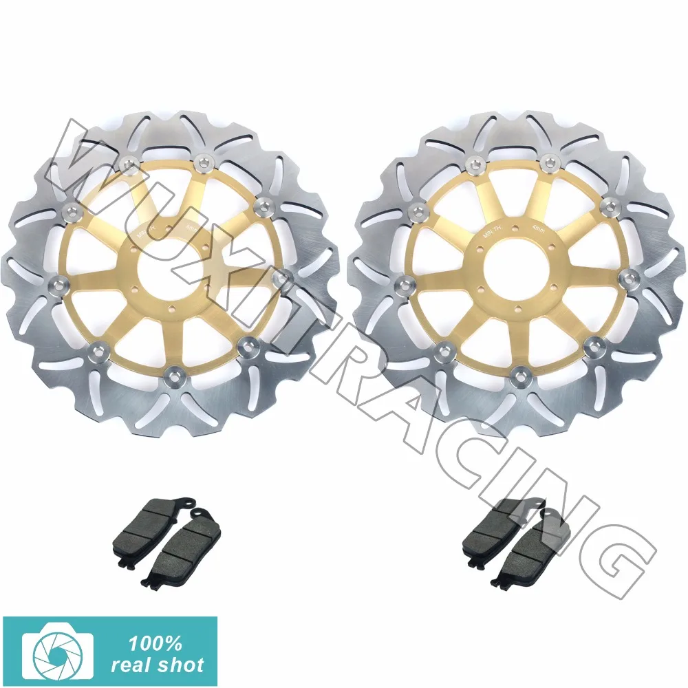 296mm Set Black / Gold Motorcycle Front Disk Brake Discs Rotors & Pads