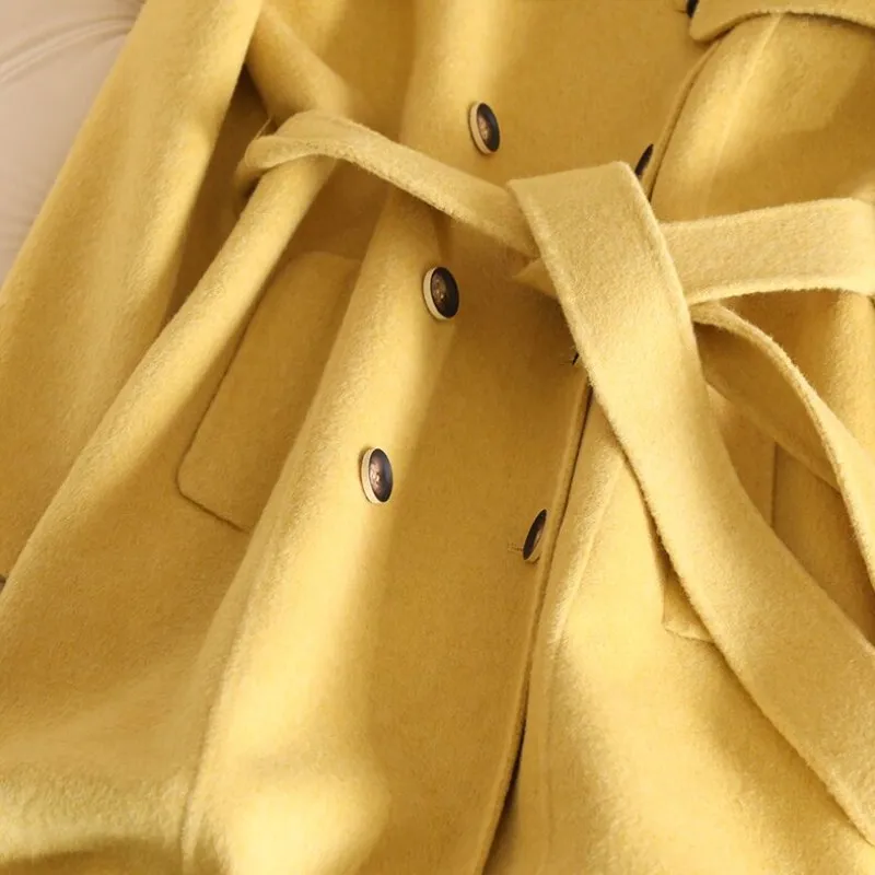 Bonne Jaune Long Nouveaux Laine Cachemire 2018 Automne Manteau Manteaux Qualité Hiver En Tranchée Mince Solide 100 Femmes Veste 4xffUC