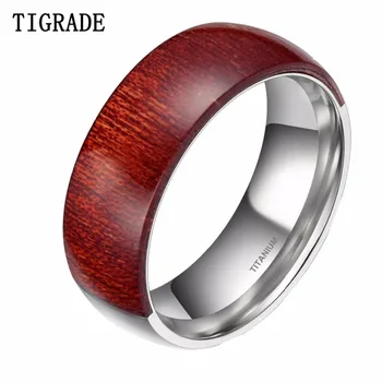 

TIGRADE 8mm Men Ring Half Wood Inlay Half Titianium Wedding Band Engagement Wooden Rings For Women Male anel anillos para hombre