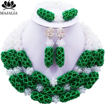 

Majalia Luxury Nigeria Wedding African Beads Jewelry Set Clear ab and Green Crystal Necklace Bridal Jewelry Sets 1TY007