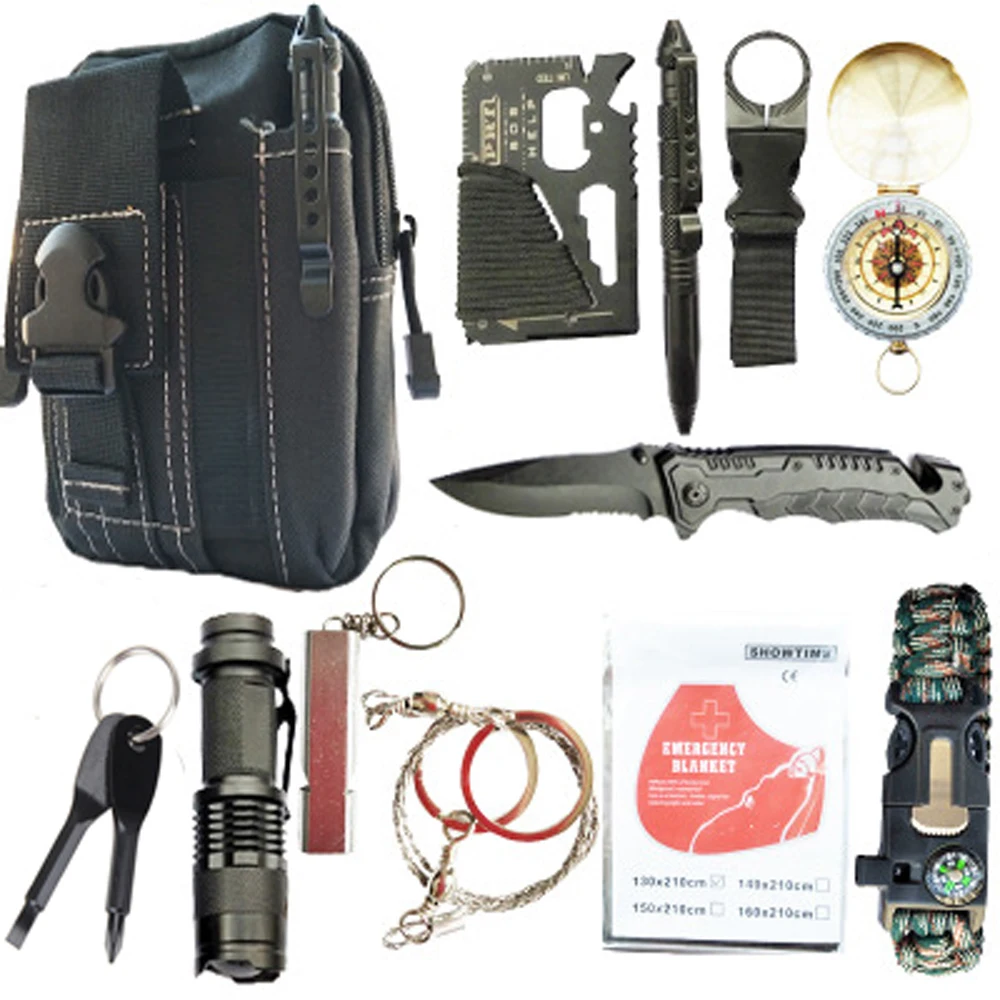 Billige 12 in 1 überleben kit Set Outdoor Camping Reise Multifunktions Erste hilfe SOS EDC Notfall Liefert Taktische für Wildnis