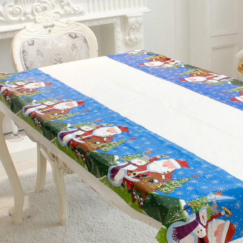 

Christmas PVC Disposable Tablecloth Santa Clause Snowman Christmas Tree Pattern Table Cloth Cover Xmas Dinner Home Party Decor