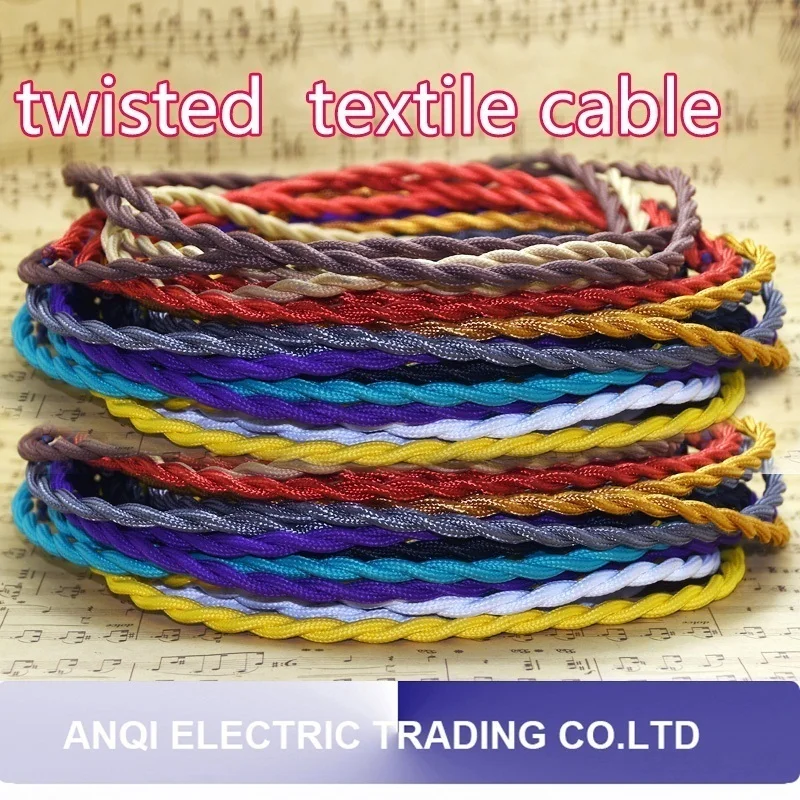

5M10M/Lot 2*0.75 Colorful Vintage Twist Braided Fabric Light Cloth Cable Chandelier cable wire Chandelier Pendant Lamp Wire