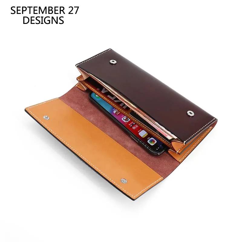 

Long Wallet First Layer Cowhide Leather Luxury Handmade Men Phone Wallets Genuine Leather Women Hasp Clutch Credit Card Purses