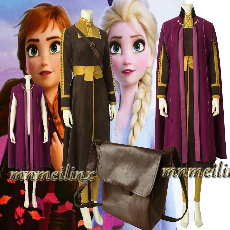 

HOT Snow Queen Anna Elsa Princess Cosplay Costume Frozen 2 Fancy Dress Customize Halloween Suit Any Sizr for Unisex Pants Belt