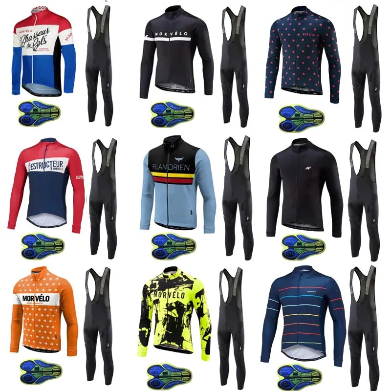 

Morvelo Cycling Jersey Set Men Long Sleeve Racing Shirt Bib Pants Kit Team Bike Autumn Bicycle Clothing Maillot Ropa Ciclismo