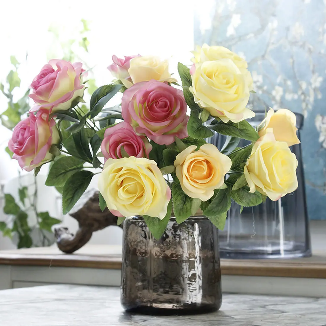 7 Heads Artificial Flowers French Rose Flores Bouquet Fake Flower