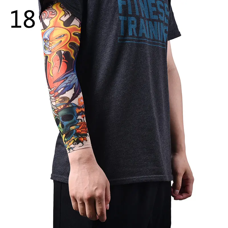 Панк для мужчин и женщин Tamporary Charm УФ рукава черепа тема поддельные татуировки гетры для рук Баскетбол - Цвет: 18