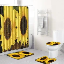 T Подсолнух 4 шт занавеска для душа Противоскользящий коврик для ванной комнаты Набор цветок коврик для ванной желтый ковер коврик для туалета с крышкой сиденья Toillete