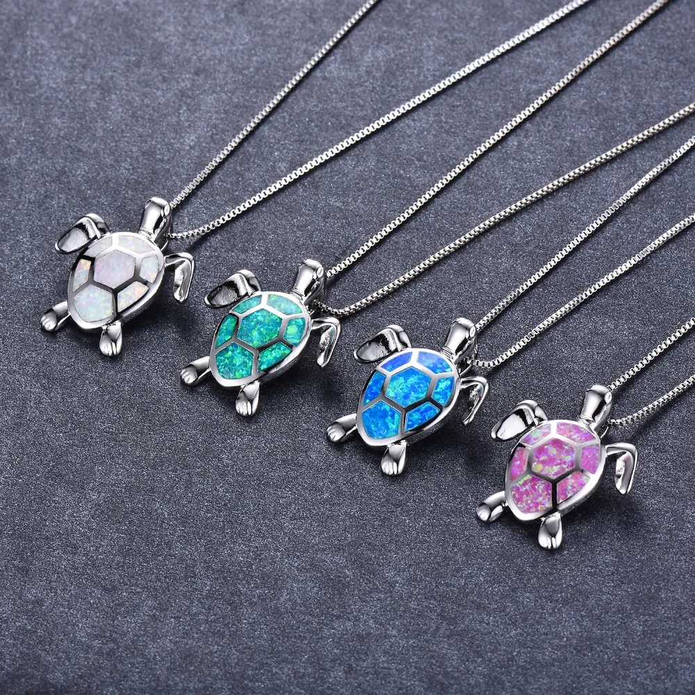 Comprar Hermosa nueva llegada ópalo australiano 925 Plata de Ley Birthstone Charms mar tortuga colgante collar de cadena para niñas