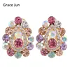 Grace Jun nouveauté, Clip pour boucles d'oreilles, strass multicolore en cristal, en forme de goutte d'eau, sans Piercing, pour filles, Clip d'oreille ► Photo 1/6