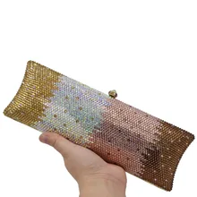 Розовые коричневые длинные хрустальные вечерние сумки простая роскошная сумка клатч металлический Банкетный вечерние сумочки свадебные клатчи SC891