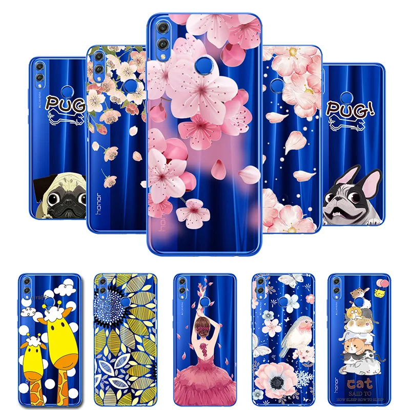 

3D Relief Lace Flowers Case Cover For Huawei Honor 8X 6.5" Soft Silicone Dancer Cute Cat Fundas For Huawei Honor8X 8 X Coque