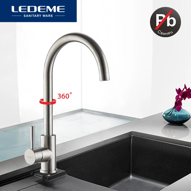 Best Price LEDEME Classic Kitchen Faucet Stainless Steel Brushed Process Swivel Basin Faucet 360 Degree Rotation Stainless Steel Faucet