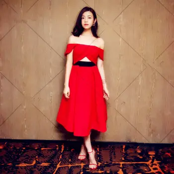 

Summer 2019 Dress Sexy Chen Yanxi Celebrity Backless Elegant Hollow Out Women Slash Neck Night Club Body con Dresses Wholesale