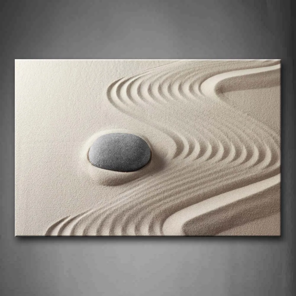 

Framed Wall Art Pictures Circle Stone Sand Canvas Print Art Modern Posters With Wooden Frames For Home Living Room Decor