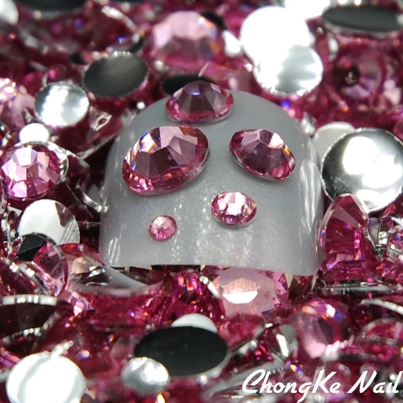 

5000pcs/bag Mixed Sizes Pink 3D Round Nail Art Decoration Glitter Nail Rhinestone For DIY Tips Manicures