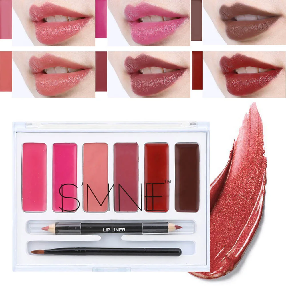 

6 Colors Matte Lipstick Palette Cream Makeup Waterproof Lip Gloss Long Lasting Sexy Red Pigment Lipstick Palette Beauty Cosmetic