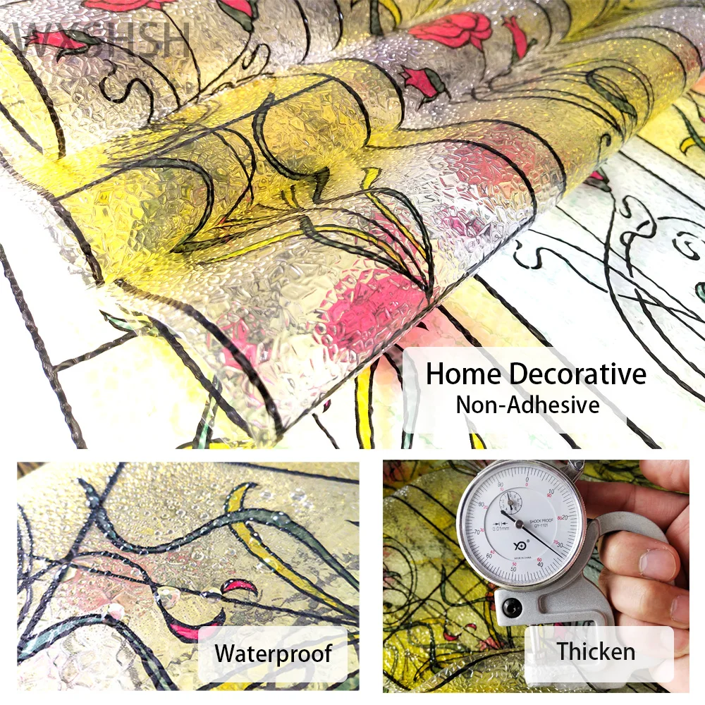Многоразмерная оконная пленка, статическое цепляющее витражное окно, стеклянная тонировка, анти-УФ Солнечная пленка, виниловая термоуправляемая стеклянная пленка(роза