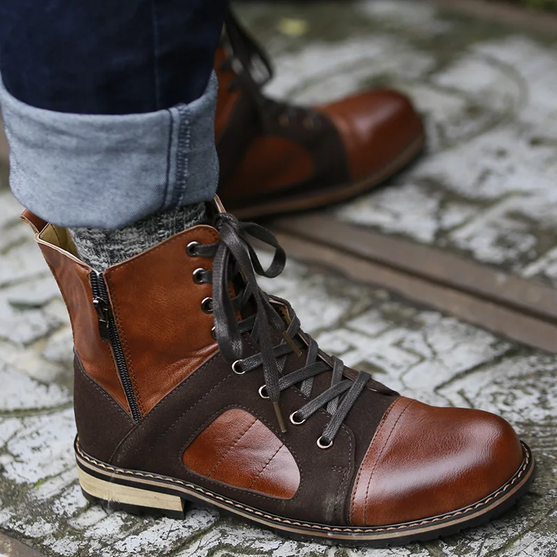 Мазуриным из искусственной кожи на шнуровке зимняя обувь Для мужчин высокое качество Для мужчин Винтаж Британский Мужские ботинки осень-зима размера плюс BRM-100