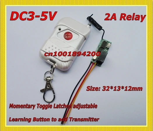 

DC3V Mini Remote Control Switches DC3.7V 4.5V 5V Micro Wireless Switch DC3V DC5V Relay Small Remote Controller 315/433 Learn MTL