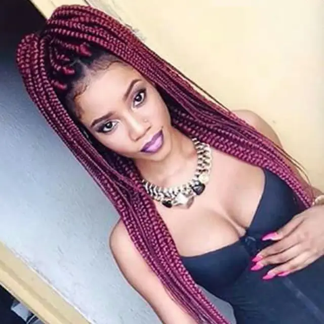 New Color Burgundy Box Braids Hair Heat Resistant Glueless ...