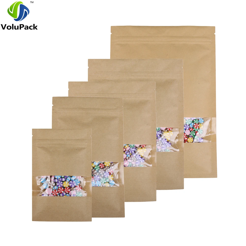 Durable Multi Sizes Flat Brown Kraft Packaging Bags Food Bolsa Kraft