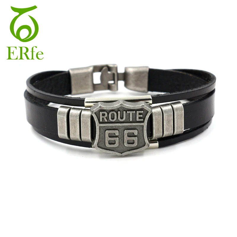 

Male Rock Ethnic Bracelet Men Genuine Leather Hand Bracelet Female Armband Braslet Man Motor Route 66 Jewelry LB240