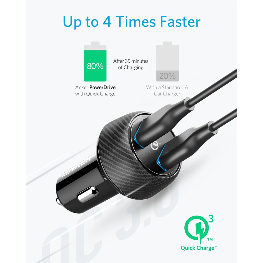 Anker PowerDrive Speed 2 39 Вт автомобильное зарядное устройство с двумя USB портами быстрая