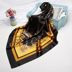 Модные шарф для волос для женщин платок черный шелк сатиновый хиджаб шарфы 90 см * 90 см квадратные шали шейный платок шарфы для дам 2019